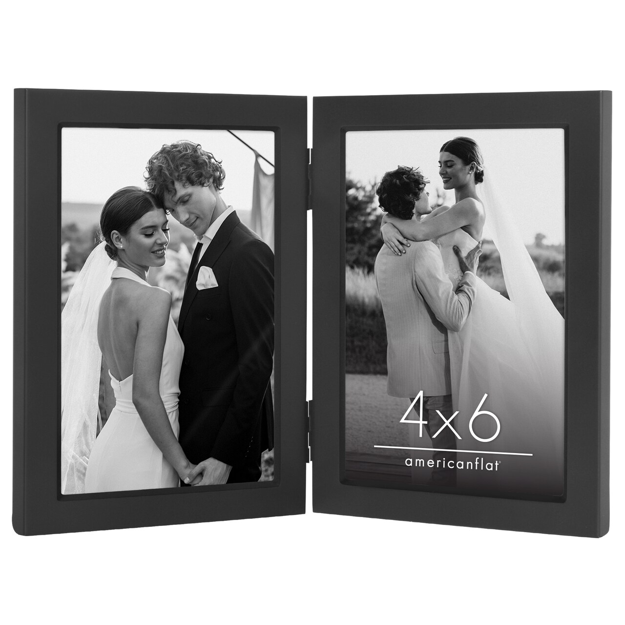 Americanflat Hinged Picture Frame with Wide, Beveled Molding and Shatter-Resistant Glass - Modern Metal Picture Frame Displays Two Photos - Elegant Photo Frames for Tabletop Display